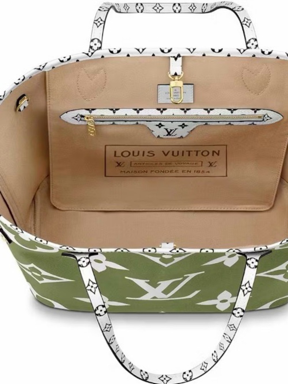 Louis Vuitton Olive Green and White Monogram Large Tote with White Pouch - Picture 13 of 15